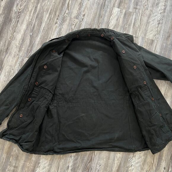 Vintage Black Military Field Jacket Cotton Utility Coat Epaulettes Button Front - Picture 5 of 5